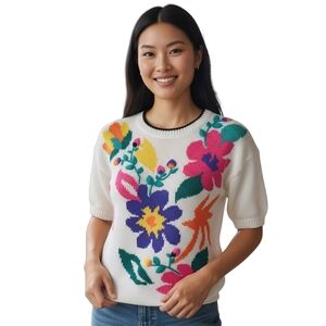 Vintage Jaclyn Smith White Floral Knit Sweater